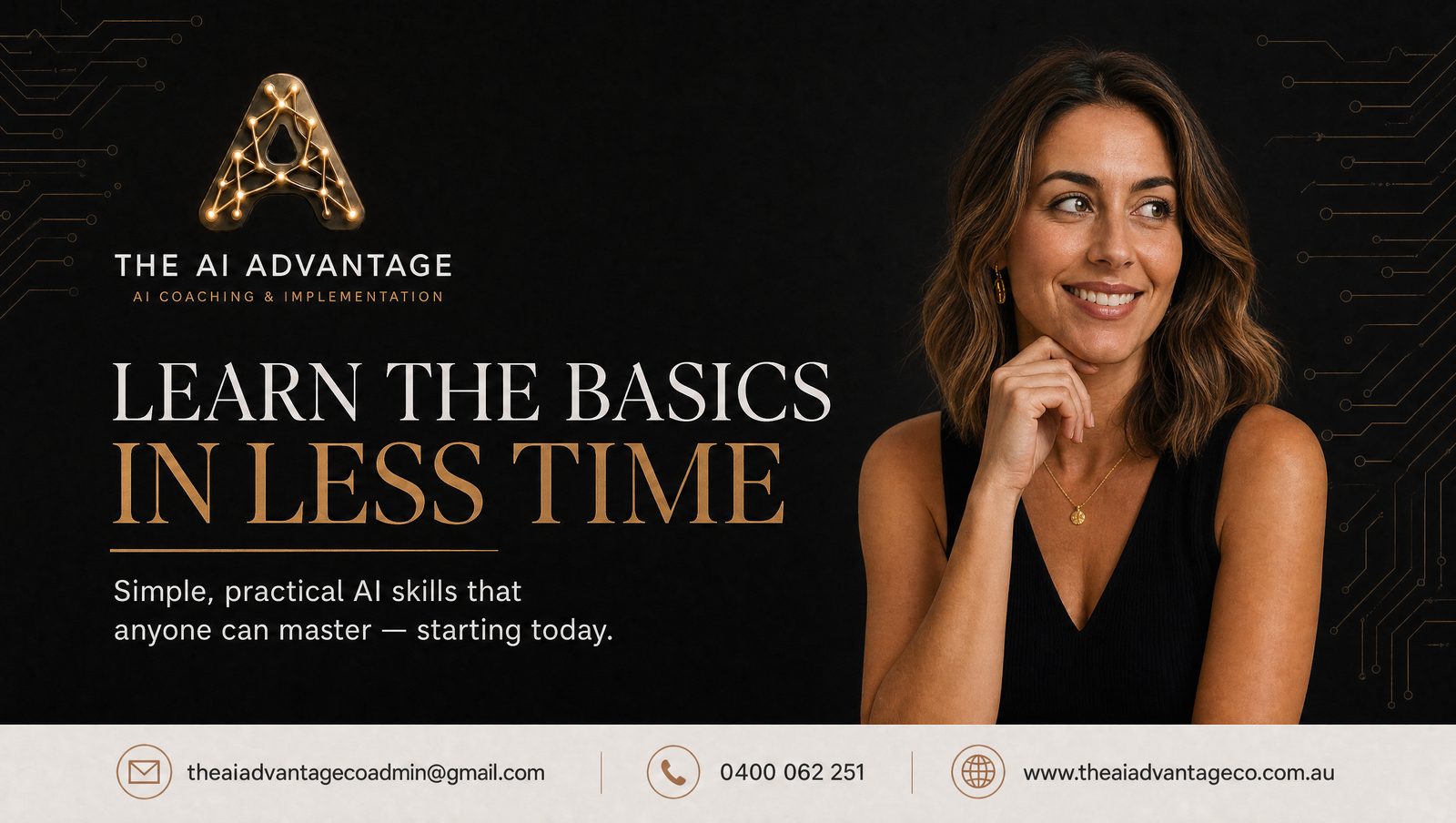 Static ad: Learn the basics in less time, dark premium style.