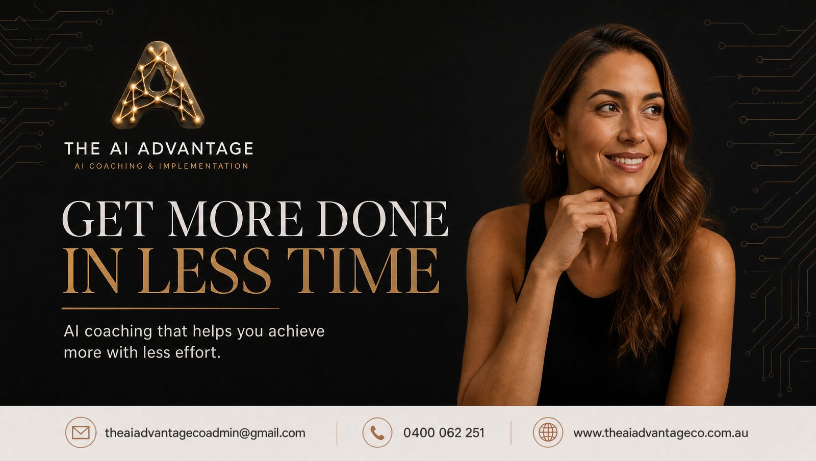 Static ad: Get more done in less time, dark variant.